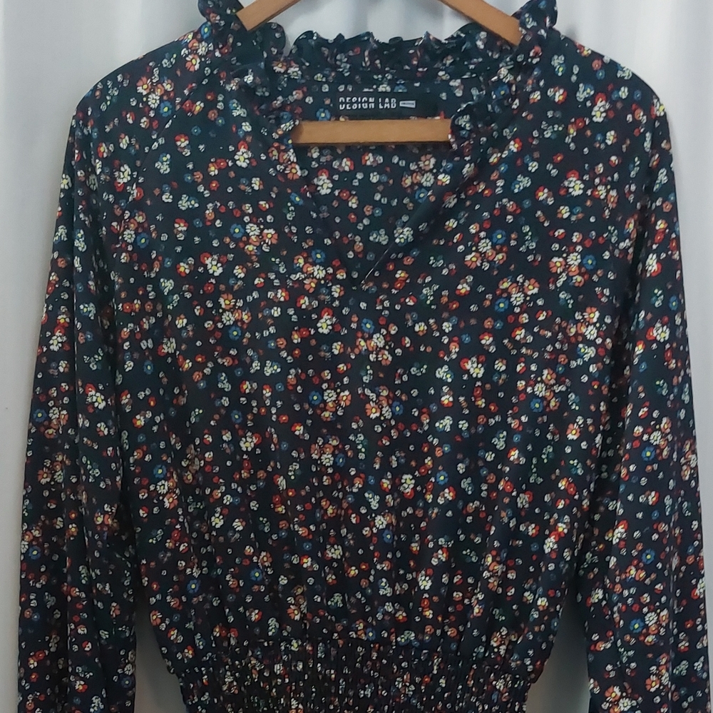 Spring Time Design Lab Lord & Taylor Med Navy Blue Floral Dress
